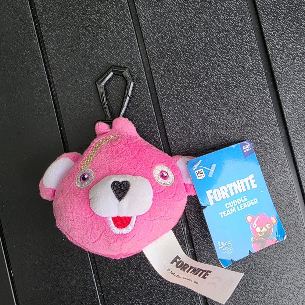 Fortnite Cuddle Team Leader Plush Keychain Pink Bear Clip On